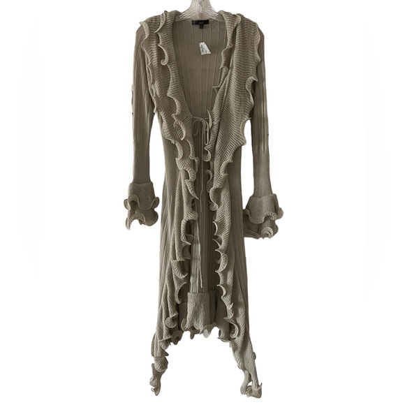 Sioni Sweaters Sioni Beige Ruffled Duster Long Knit Cardigan Sz M